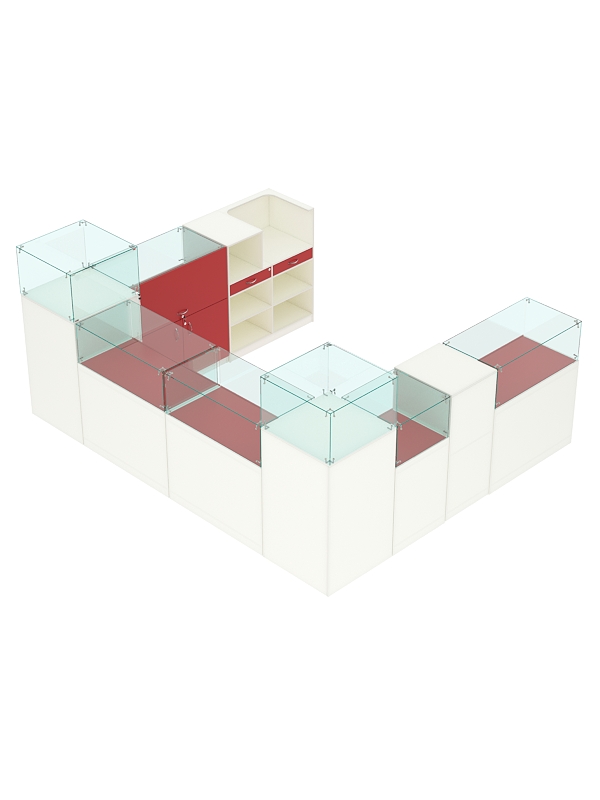 Торговый островок для бижутерии РИВОЛИ №5, Белый + Красный