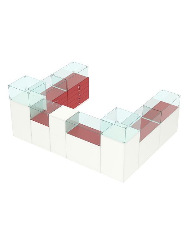 Торговый островок для бижутерии РИВОЛИ №7, Белый + Красный