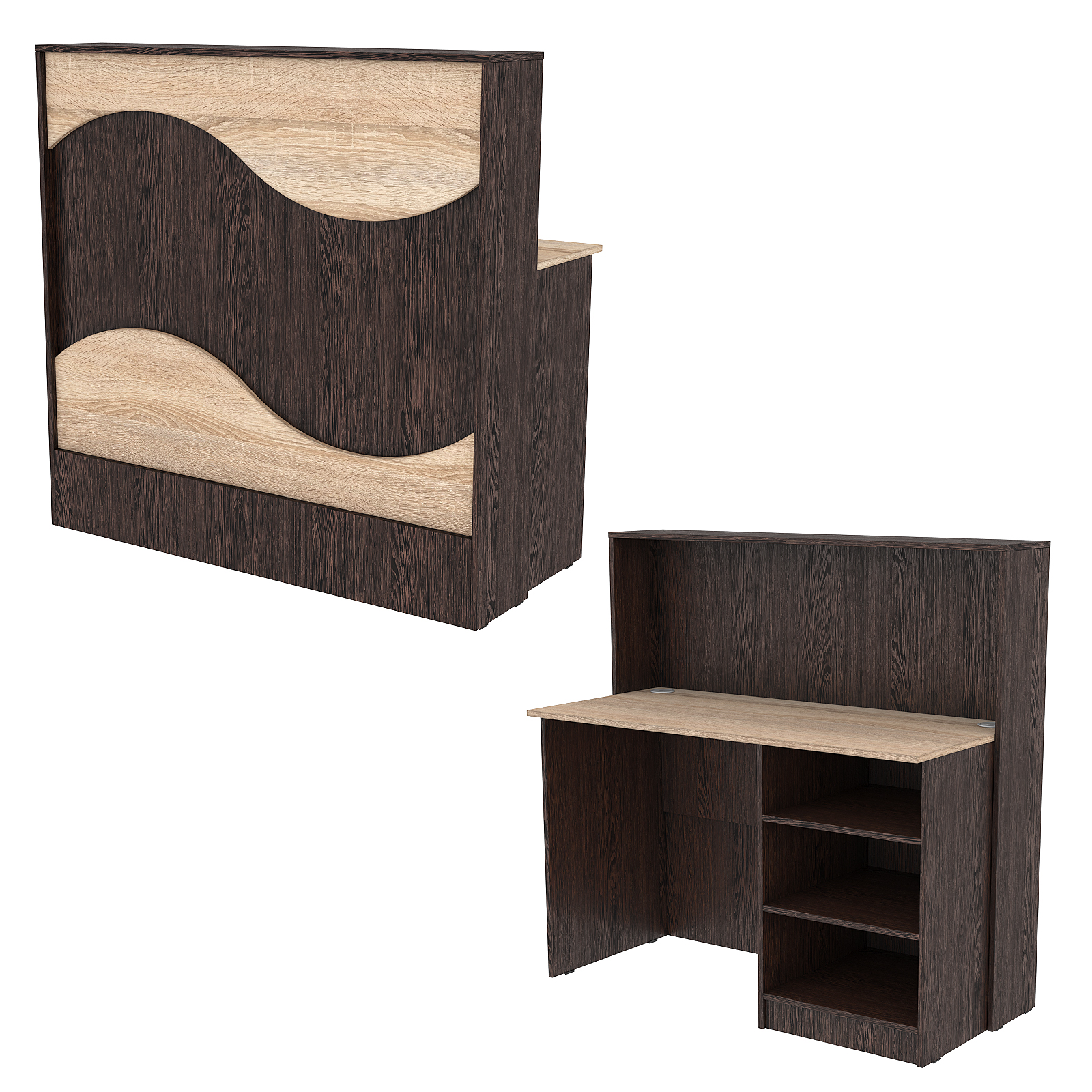 Ресепшн Нежность Волны №1А с правосторонней открытой тумбой, Дуб Венге и Дуб Сонома