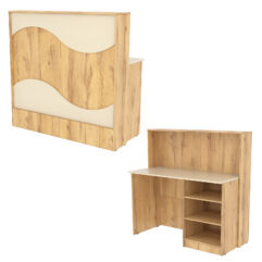 Ресепшн Нежность Волны №1А с правосторонней открытой тумбой, Дуб Золотистый и Крем Вайс