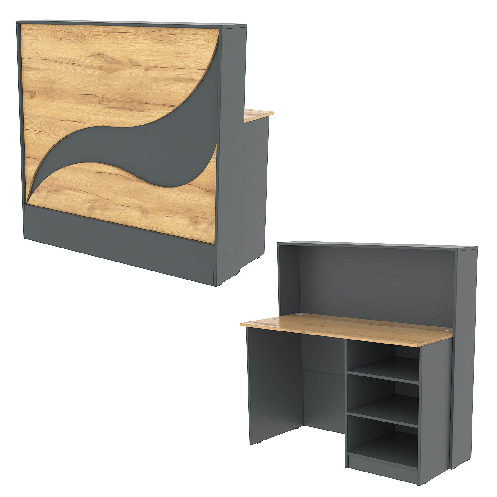 Ресепшн Нежность Волны №1Б с правосторонней открытой тумбой, Темно-серый и Дуб Золотистый