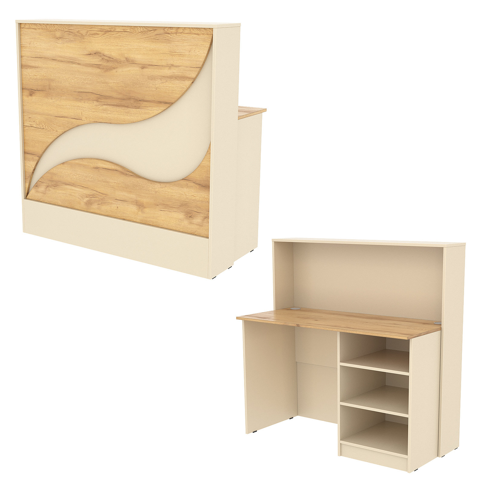 Ресепшн Нежность Волны №1Б с правосторонней открытой тумбой, Крем Вайс и Дуб Золотистый