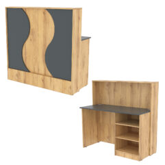 Ресепшн Нежность Волны №1В с правосторонней открытой тумбой, Дуб Золотистый и Темно-Серый