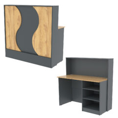 Ресепшн Нежность Волны №1В с правосторонней открытой тумбой, Темно-серый и Дуб Золотистый