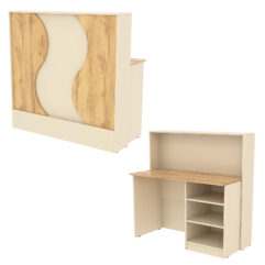 Ресепшн Нежность Волны №1В с правосторонней открытой тумбой, Крем Вайс и Дуб Золотистый