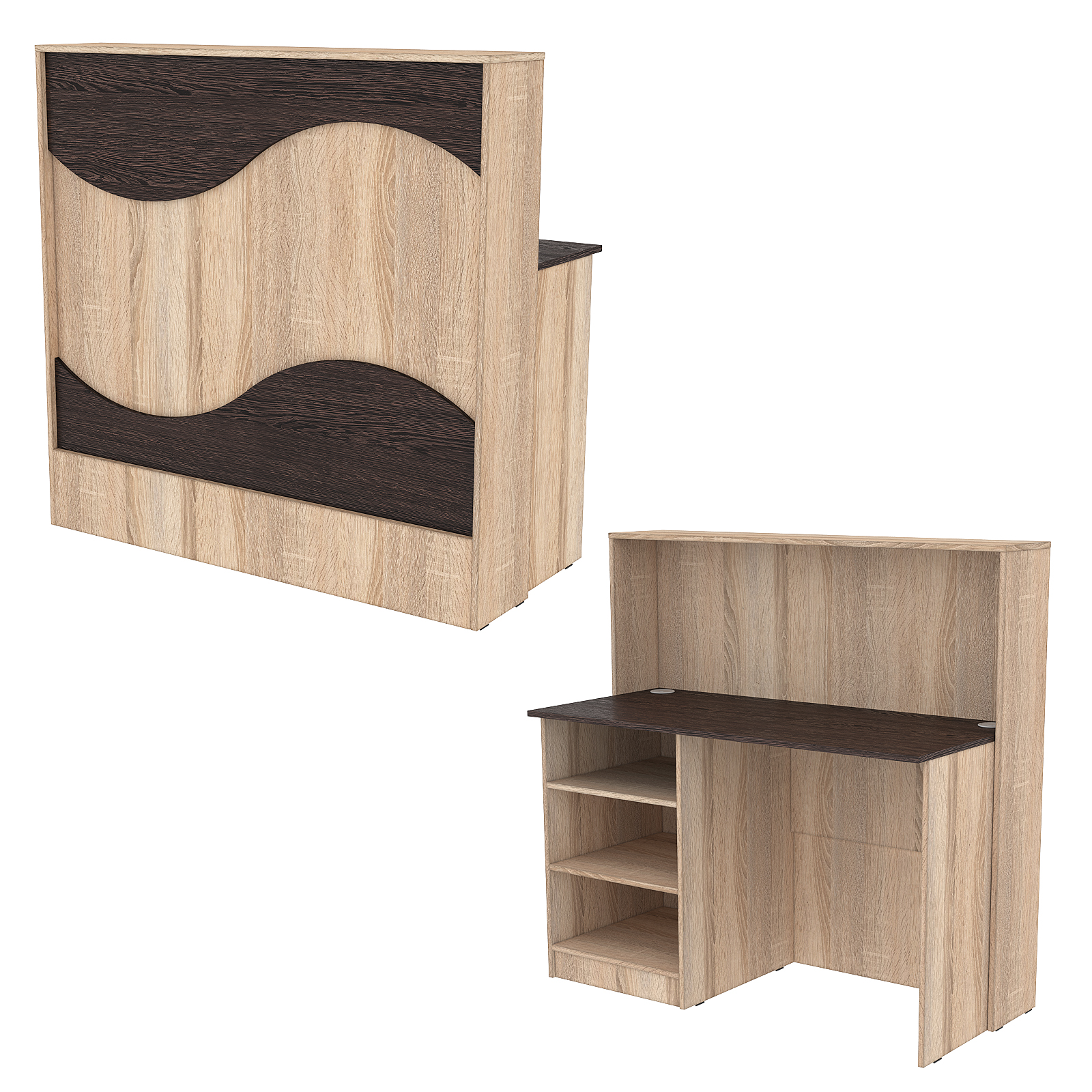 Ресепшн Нежность Волны №1А с левосторонней открытой тумбой, Дуб Сонома + Дуб Венге