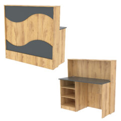 Ресепшн Нежность Волны №1А с левосторонней открытой тумбой, Дуб Золотистый и Темно-Серый