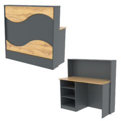 Ресепшн Нежность Волны №1А с левосторонней открытой тумбой, Темно-серый и Дуб Золотистый