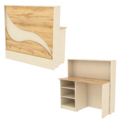 Ресепшн Нежность Волны №1Б с левосторонней открытой тумбой, Крем Вайс и Дуб Золотистый