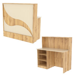 Ресепшн Нежность Волны №1Б с левосторонней открытой тумбой, Дуб Золотистый и Крем Вайс