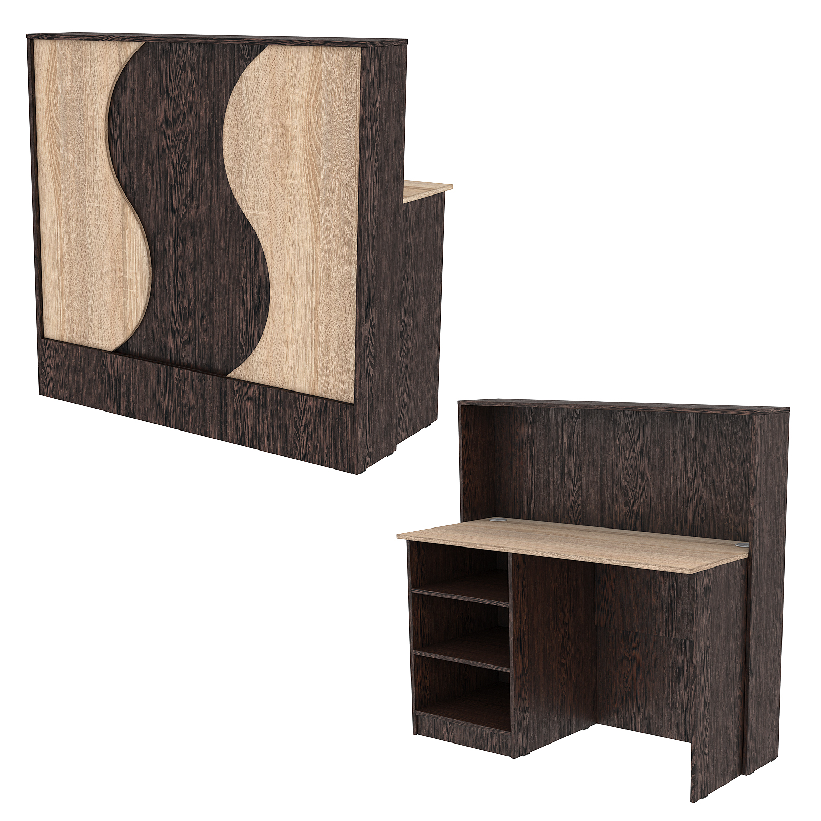 Ресепшн Нежность Волны №1В с левосторонней открытой тумбой, Дуб Венге и Дуб Сонома
