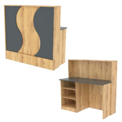 Ресепшн Нежность Волны №1В с левосторонней открытой тумбой, Дуб Золотистый и Темно-Серый