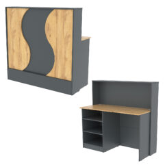 Ресепшн Нежность Волны №1В с левосторонней открытой тумбой, Темно-серый и Дуб Золотистый