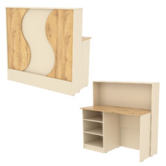 Ресепшн Нежность Волны №1В с левосторонней открытой тумбой, Крем Вайс и Дуб Золотистый