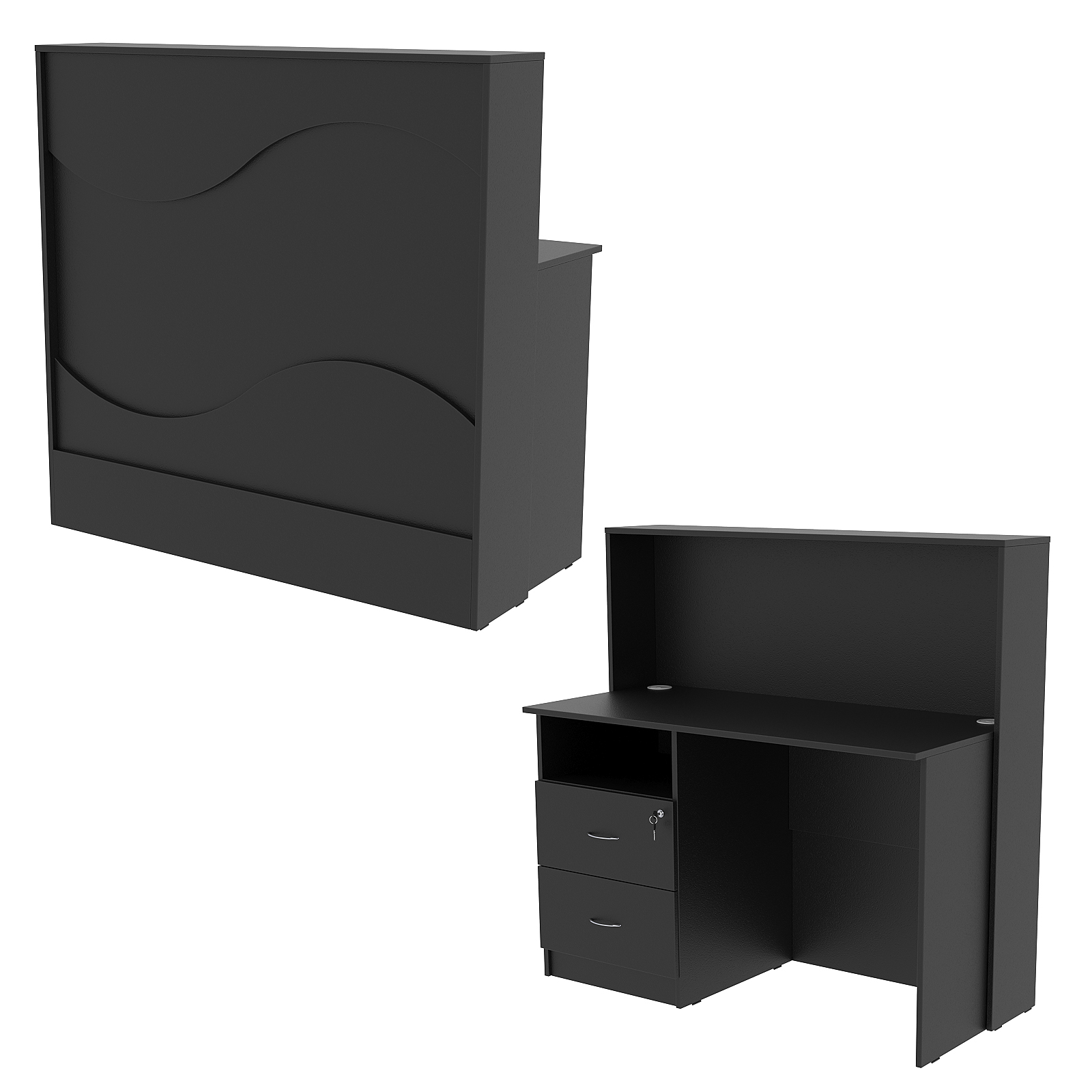 Ресепшн Нежность Волны №1А с левосторонней закрытой тумбой, Черный