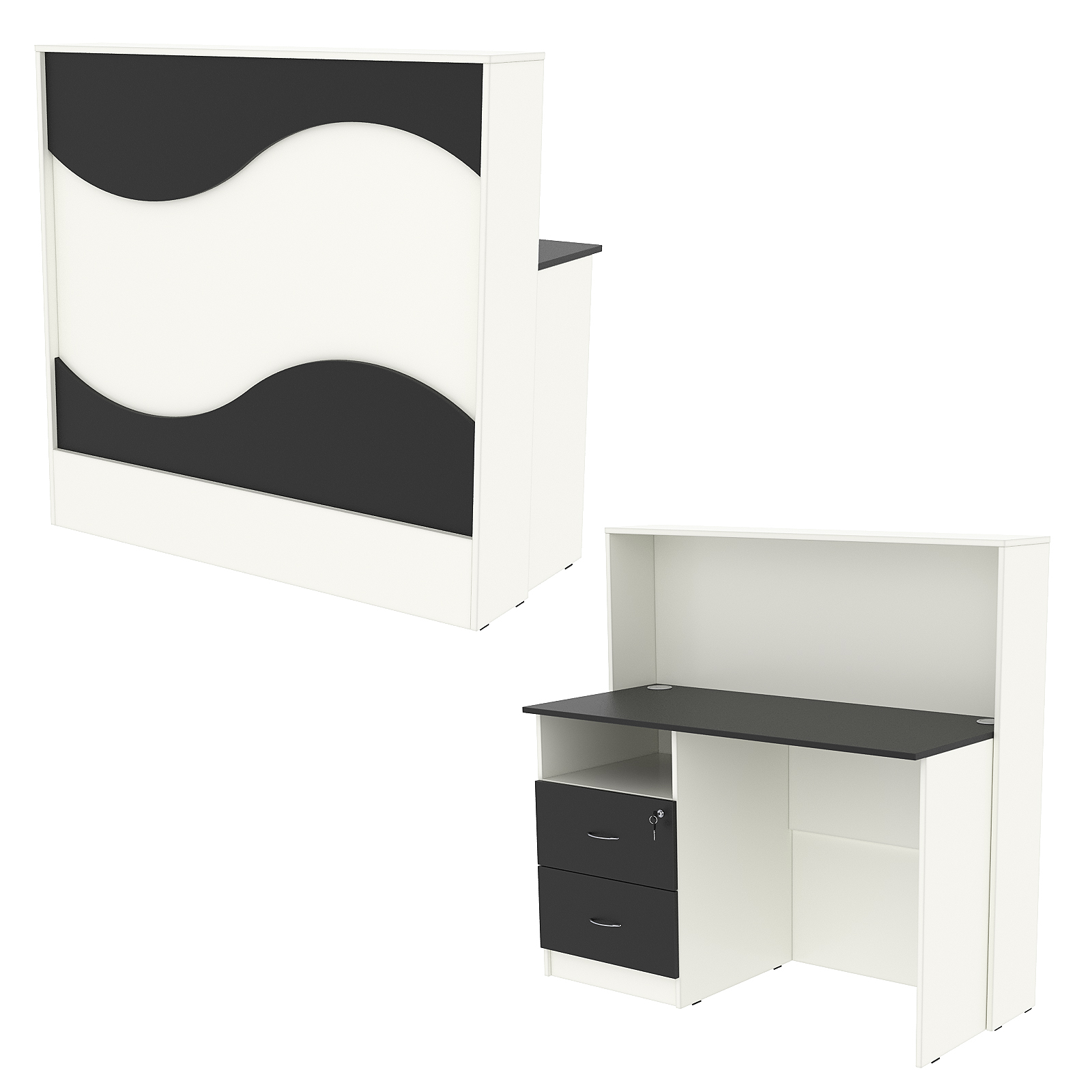 Ресепшн Нежность Волны №1А с левосторонней закрытой тумбой, Белый и Черный