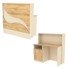 Ресепшн Нежность Волны №1Б с левосторонней закрытой тумбой, Крем Вайс и Дуб Золотистый