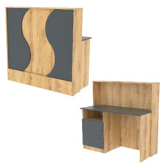 Ресепшн Нежность Волны №1В с левосторонней закрытой тумбой, Дуб Золотистый и Темно-Серый