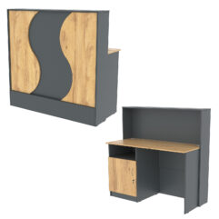 Ресепшн Нежность Волны №1В с левосторонней закрытой тумбой, Темно-серый и Дуб Золотистый