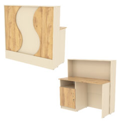 Ресепшн Нежность Волны №1В с левосторонней закрытой тумбой, Крем Вайс и Дуб Золотистый