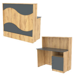 Ресепшн Нежность Волны №1А с правосторонней закрытой тумбой, Дуб Золотистый и Темно-Серый