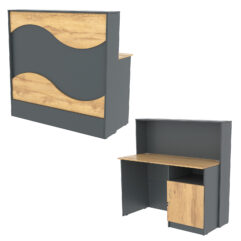 Ресепшн Нежность Волны №1А с правосторонней закрытой тумбой, Темно-серый и Дуб Золотистый