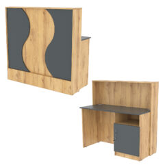 Ресепшн Нежность Волны №1В с правосторонней закрытой тумбой, Дуб Золотистый и Темно-Серый