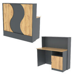 Ресепшн Нежность Волны №1В с правосторонней закрытой тумбой, Темно-серый и Дуб Золотистый