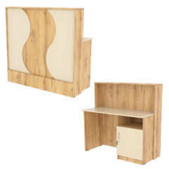 Ресепшн Нежность Волны №1В с правосторонней закрытой тумбой, Дуб Золотистый и Крем Вайс