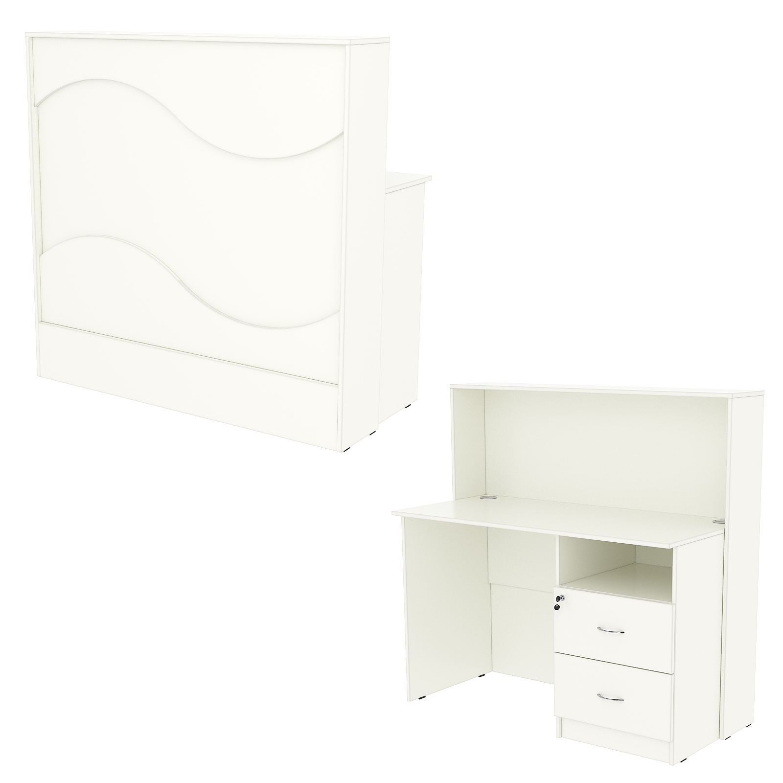 Ресепшн Нежность Волны №1А с правосторонней тумбой с ящиками, Белый