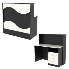 Ресепшн Нежность Волны №1А с правосторонней тумбой с ящиками, Черный и Белый