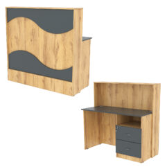 Ресепшн Нежность Волны №1А с правосторонней тумбой с ящиками, Дуб Золотистый и Темно-Серый