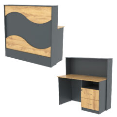 Ресепшн Нежность Волны №1А с правосторонней тумбой с ящиками, Темно-серый и Дуб Золотистый