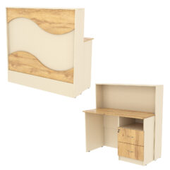 Ресепшн Нежность Волны №1А с правосторонней тумбой с ящиками, Крем Вайс и Дуб Золотистый