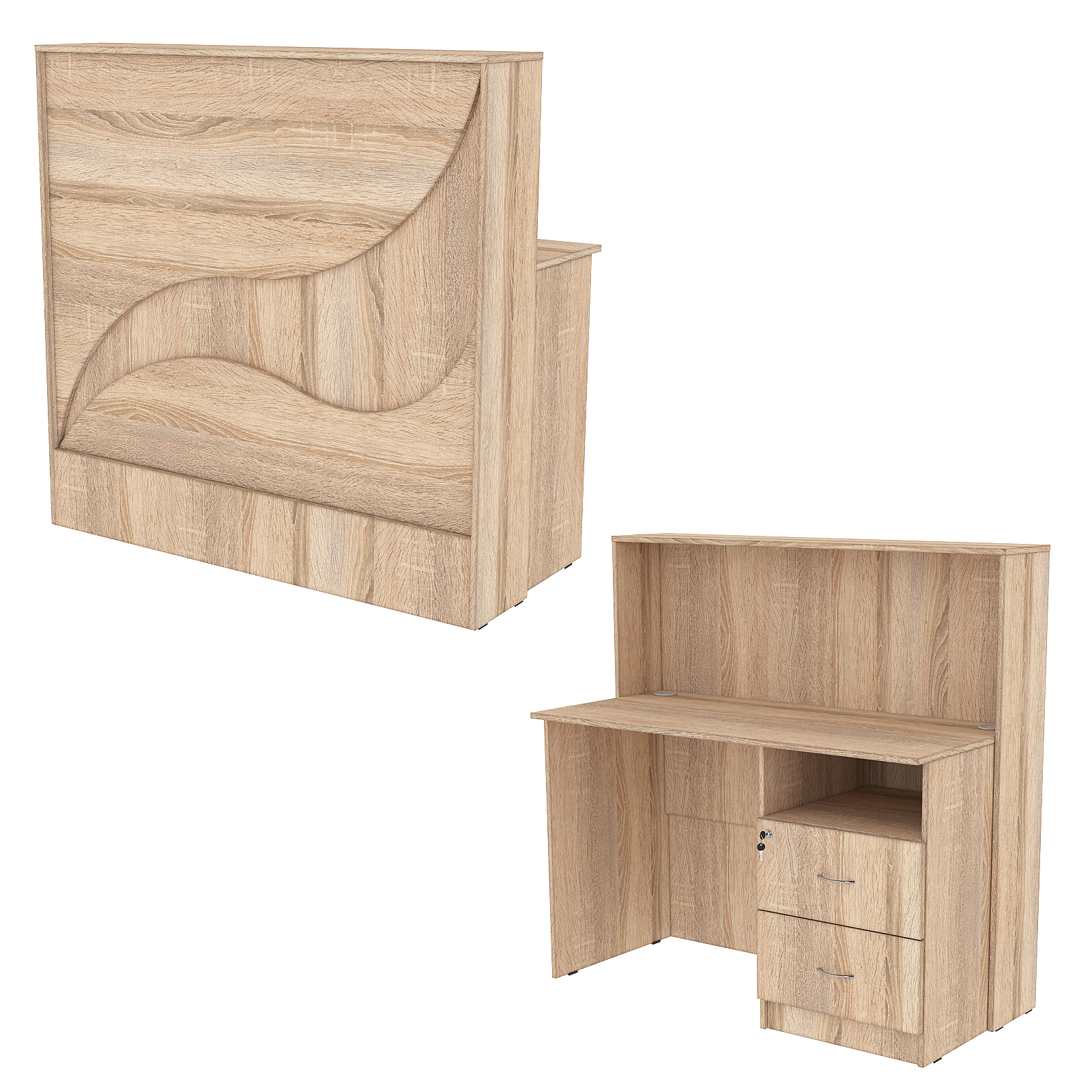 Ресепшн Нежность Волны №1Б с правосторонней тумбой с ящиками, Дуб Сонома