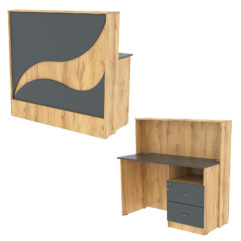 Ресепшн Нежность Волны №1Б с правосторонней тумбой с ящиками, Дуб Золотистый и Темно-Серый