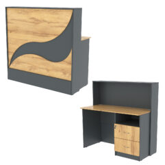 Ресепшн Нежность Волны №1Б с правосторонней тумбой с ящиками, Темно-серый и Дуб Золотистый