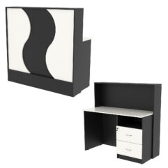 Ресепшн Нежность Волны №1В с правосторонней тумбой с ящиками, Черный и Белый