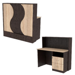 Ресепшн Нежность Волны №1В с правосторонней тумбой с ящиками, Дуб Венге и Дуб Сонома