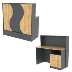 Ресепшн Нежность Волны №1В с правосторонней тумбой с ящиками, Темно-серый и Дуб Золотистый