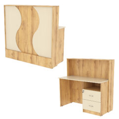 Ресепшн Нежность Волны №1В с правосторонней тумбой с ящиками, Дуб Золотистый и Крем Вайс