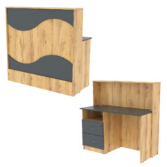 Ресепшн Нежность Волны №1А с левосторонней тумбой с ящиками, Дуб Золотистый и Темно-Серый