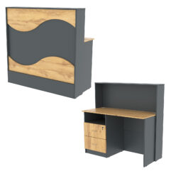 Ресепшн Нежность Волны №1А с левосторонней тумбой с ящиками, Темно-серый и Дуб Золотистый