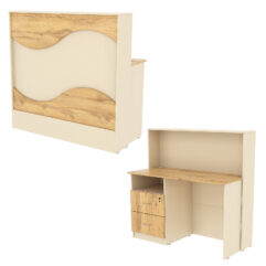 Ресепшн Нежность Волны №1А с левосторонней тумбой с ящиками, Крем Вайс и Дуб Золотистый