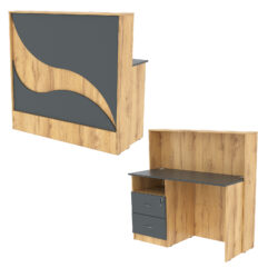Ресепшн Нежность Волны №1Б с левосторонней тумбой с ящиками, Дуб Золотистый и Темно-Серый