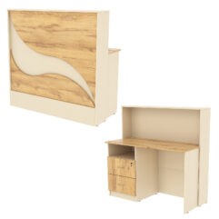 Ресепшн Нежность Волны №1Б с левосторонней тумбой с ящиками, Крем Вайс и Дуб Золотистый