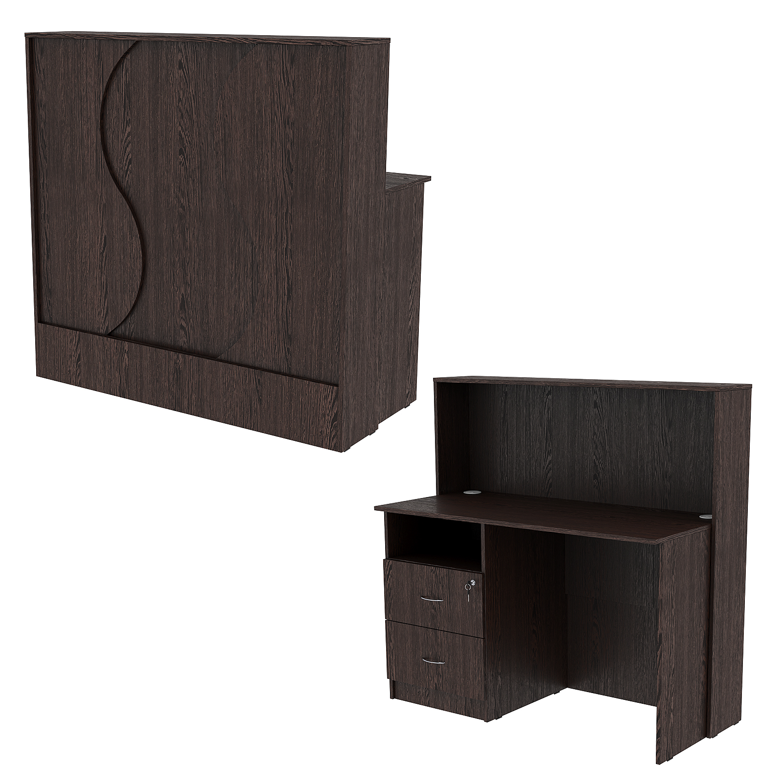 Ресепшн Нежность Волны №1В с левосторонней тумбой с ящиками, Дуб Венге