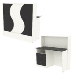 Ресепшн Нежность Волны №1В с левосторонней тумбой с ящиками, Белый и Черный
