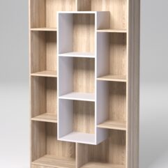 Стеллаж ДОМАШНИЙ для книг №3А с 11-ю ячейками (задняя стенка - ДВП), Дуб Сонома и Белый