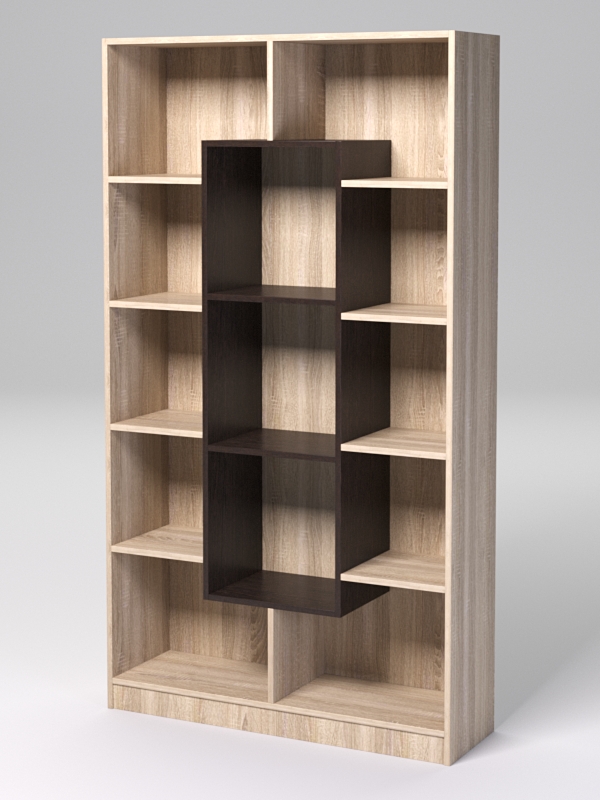 Стеллаж ДОМАШНИЙ для книг №4А с 13-ю ячейками (задняя стенка - ДВП), Дуб Сонома и Дуб Венге